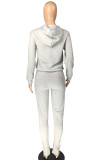Light Gray Casual Patchwork Solid Draw String Pocket Slit Hooded Collar Long Sleeve Two Pieces
