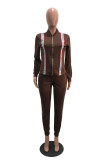 Coffee Casual Solid Zipper Collar Long Sleeve Two Pieces