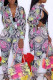Multi-color British Style Print Turndown Collar Long Sleeve Two Pieces