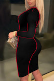 Black Sexy Patchwork O Neck Wrapped Skirt Dresses