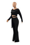 Black Work Daily Solid Bateau Neck Long Sleeve Two Pieces
