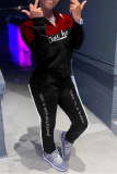 Black Casual Patchwork Embroidered Hooded Collar Long Sleeve Two Pieces
