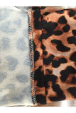 Royal blue Cotton Casual Patchwork Leopard Print Two Piece Suits pencil Long Sleeve