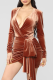 Brown Sexy Solid Bandage POLO collar A Line Dresses