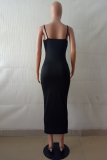 Blue Sexy Solid Buttons Spaghetti Strap Sheath Dresses