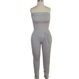 Grey Elastic Fly High Solid pencil Pants Jumpsuits & Rompers
