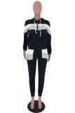 Black Polyester Fashion adult Casual Two Piece Suits Patchwork Zippered pencil Long Sleeve