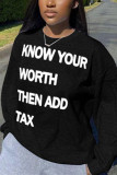 Black Fashion Casual Letter Print Basic O Neck Tops