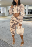Brown Sportswear Print Tie-dye Hooded Collar Long Sleeve Two Pieces