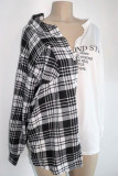 White Fashion Casual Letter Plaid Print Split Joint Turndown Collar Shirt Dress