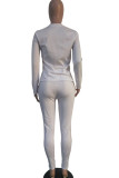 White venetian Casual Print Patchwork Two Piece Suits pencil Long Sleeve 