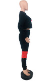 Apricot Street Solid Patchwork O Neck Long Sleeve Two Pieces