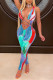 Red Fashion Sexy Print Hollowed Out Backless V Neck Skinny Jumpsuits