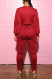 Wine Red Fashion Casual Solid Basic O Neck Long Sleeve Two Pieces