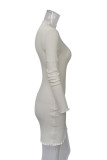 Grey Sexy Solid Patchwork Turtleneck Wrapped Skirt Dresses