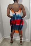Red Sexy Casual Print Backless Spaghetti Strap Sleeveless Dress