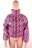 Pink Casual Street Print O Neck Outerwear