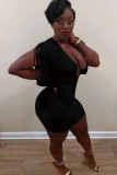 Black Sexy Fashion Tank Sleeveless V Neck Hip skirt Mini Patchwork tassel Solid Club Dresses