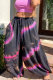 Pink rose red colour Polyester Drawstring Mid Patchwork Print Loose Pants Bottoms