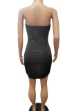 Black Sexy Europe and America Sleeveless Wrapped chest Asymmetrical skirt Solid asymmetrical chain Dresses