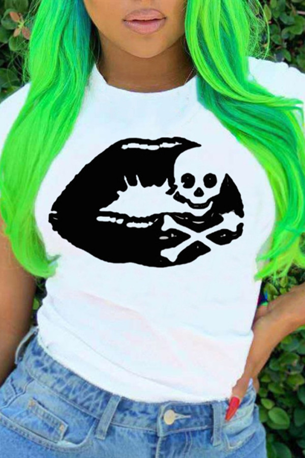 Black Fashion Casual Print Basic O Neck T-Shirts