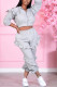 Grey Casual Solid Hooded Collar Long Sleeve Two Pieces