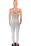 Grey Fashion Sexy adult Ma'am Patchwork Solid Two Piece Suits pencil Sleeveless Two Pieces