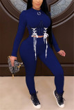Grey Fashion Casual Patchwork Patchwork Strap Design O Neck Long Sleeve Two Pieces