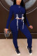 Royal Blue Fashion Casual Patchwork Patchwork Strap Design O Neck Long Sleeve Two Pieces