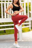 rose red Polyester Elastic Fly High Solid pencil Pants Bottoms
