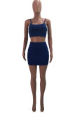 Blue Fashion Casual adult Ma'am Solid Two Piece Suits A-line skirt Sleeveless Two Pieces