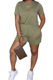 Green Fashion Casual Solid Short Sleeve O Neck Jumpsuits