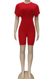Red Fashion Casual Solid Two Piece Suits pencil Short Sleeve Two Pieces