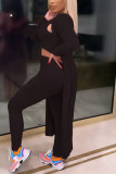 Pink Fashion Casual Solid Basic U Neck Long Sleeve Three-piece Set