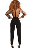Black Sexy Fashion perspective Hollow Mesh Asymmetrical stringy selvedge Solid Backless Pearl Lo