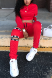 Red Street Patchwork Hollowed Out Hooded Collar Long Sleeve Two Pieces