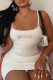White Sexy Hot Drilling Split Joint Spaghetti Strap Pencil Skirt Dresses