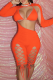Tangerine Red Sexy Solid Hollowed Out Half A Turtleneck Two Pieces