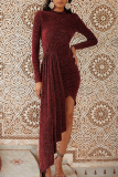 Red Sexy Patchwork Sequins Half A Turtleneck Irregular Dress Dresses