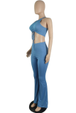Pink Sexy Casual Solid Draw String Halter Sleeveless Two Pieces