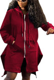Wine Red Fashion Sexy Adult Polyester Solid Split Joint O Neck Outerwear