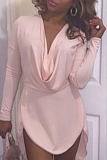 Pink Sexy Solid Patchwork V Neck Irregular Dress Dresses