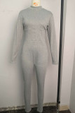Grey Street Polyester Solid Split Joint O Neck Skinny Jumpsuits