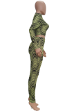 Green Fashion Casual Print Basic Half A Turtleneck Long Sleeve Regular Sleeve Short Two Pieces