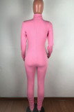 Pink Fashion Casual Solid zipper Polyester Long Sleeve O Neck Jumpsuits