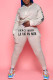Grey Casual Print Patchwork Hooded Collar Long Sleeve Two Pieces