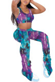 purple Polyester Fashion Sexy adult Ma'am Patchwork Print Tie Dye Two Piece Suits Straight Sleeveless Two Pieces