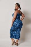 Blue Polyester Fashion Sexy adult Slip Leopard Patchwork Print Stitching Plus Size