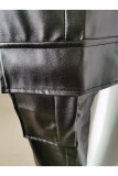 Black PU Zipper Fly Mid Zippered Solid Straight Pants Pants