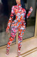 White Casual Print O Neck Regular Jumpsuits